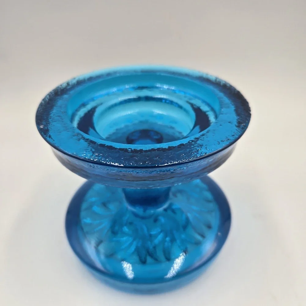 RARE UV+ LE Smith Blue Convertible Candlestick Holders CottageCore Sand Scroll 2